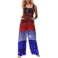 thumbnail image 2 of Wiyuqeen Women's 4th of July Linen Overalls Linen Sleeveless Bib Jumpsuits Casual Red White and Blue Wide Leg Rompers with Pocket, 2 of 8