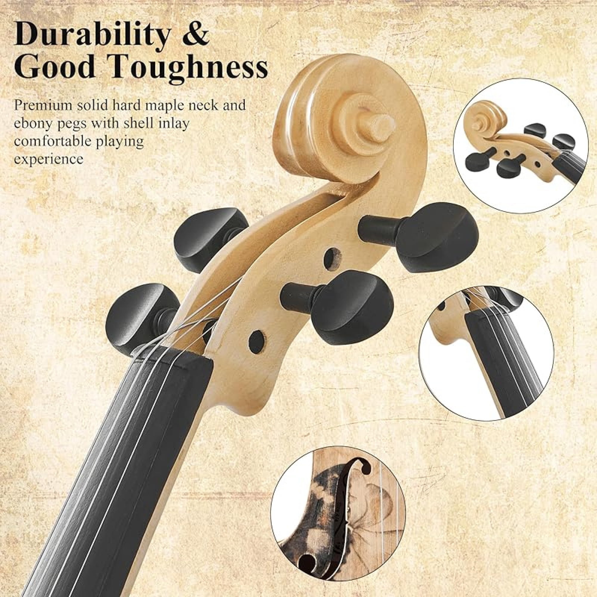 Beginner Violin 4/4 Full Size Kit, Violin Fiddle Set for Professional, Teens, Student, Solid Wood Violins Set with Bow, Rosin, Shoulder Rest, Extra Strings and a Lightweight Hard Case (Black)