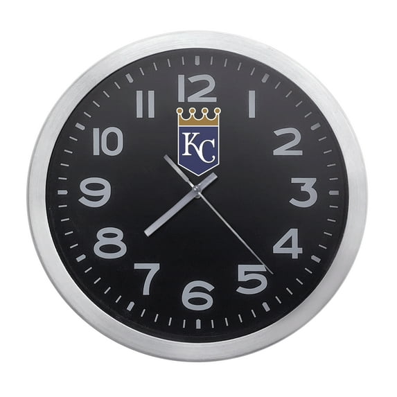 Wall Clock Home Decor or for a Patio/RV/Game Room 10" Round Silver Edge with a Black Face Featuring Your Choice of a Baseball Team Logo Vinyl Decal - FREE Battery Included (Royals)