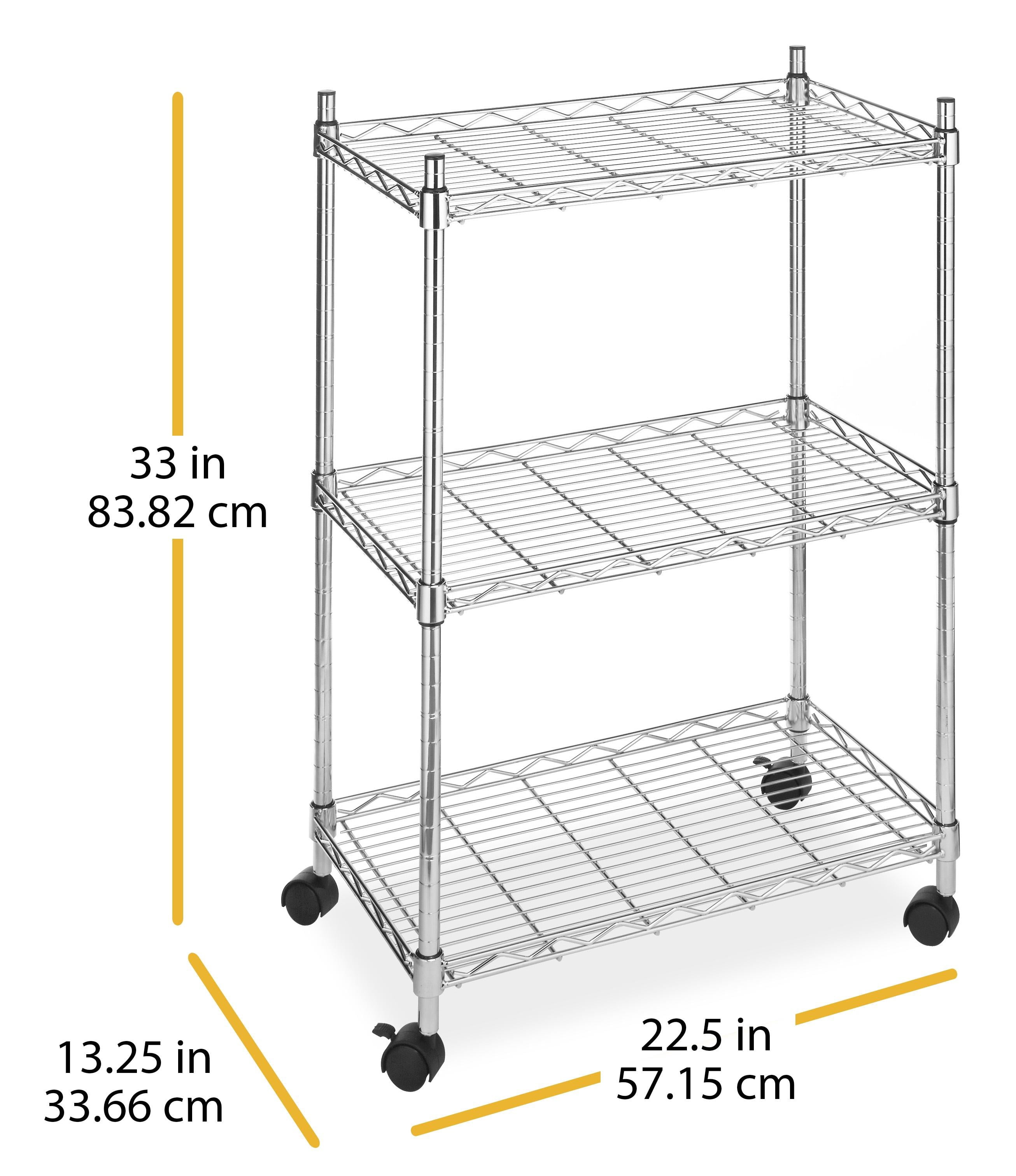 Whitmor Supreme 3-Tier Rolling Utility Organizer Cart - 250 lb. per Shelf Capacity - Chrome