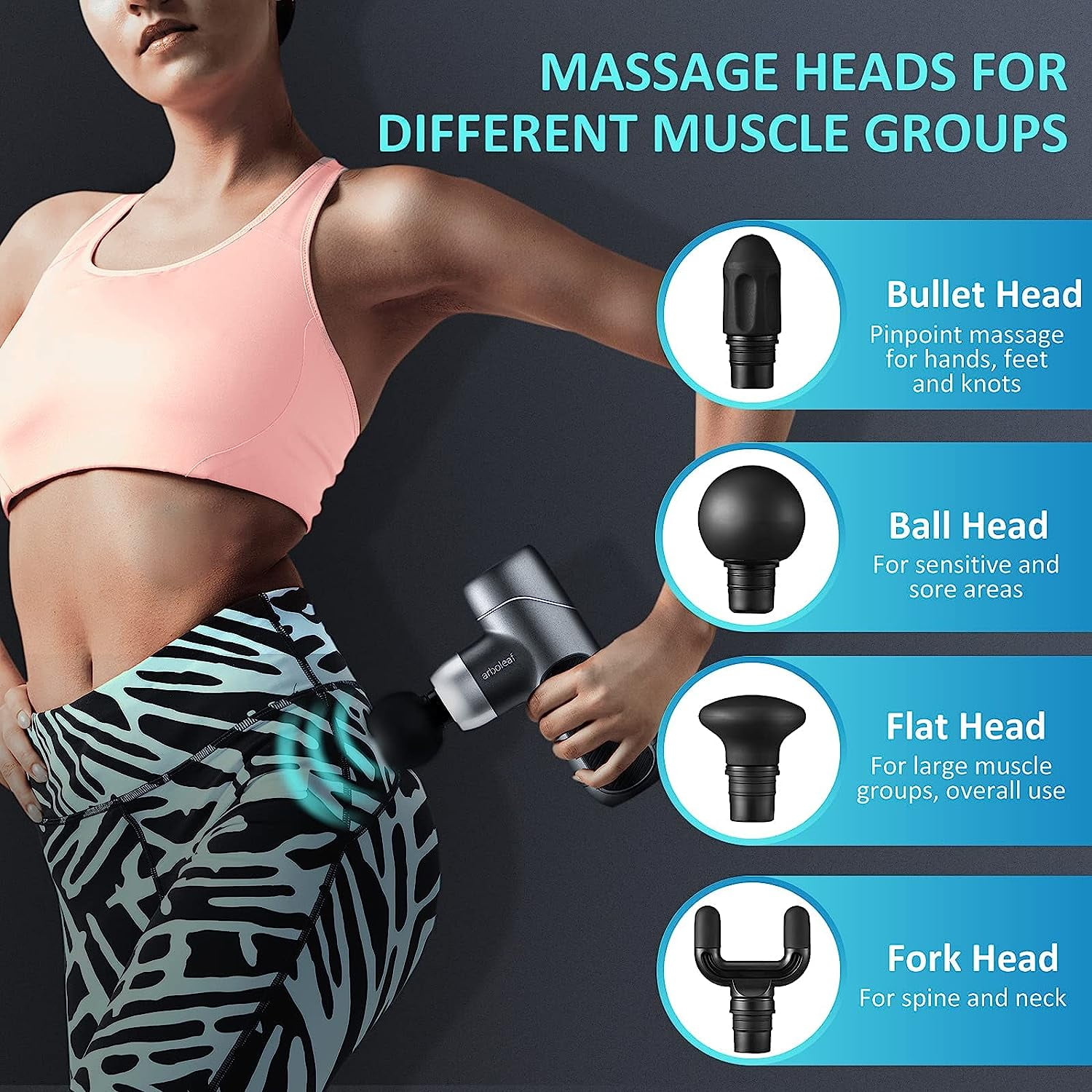 Arboleaf Mini Massage Gun Deep Tissue Muscle Massager - Waterproof, 4 Silicone Heads