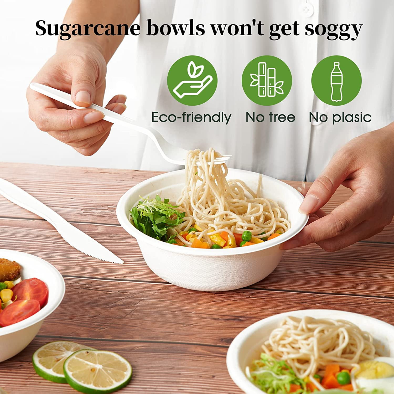  JAYEEY disposable paper bowls 35oz 3 compartments bowls with  lids, Sugarcane Bowls take away food containers For Snack, Dessert, Meal  Prep Bowls 50 PACK : Health & Household
