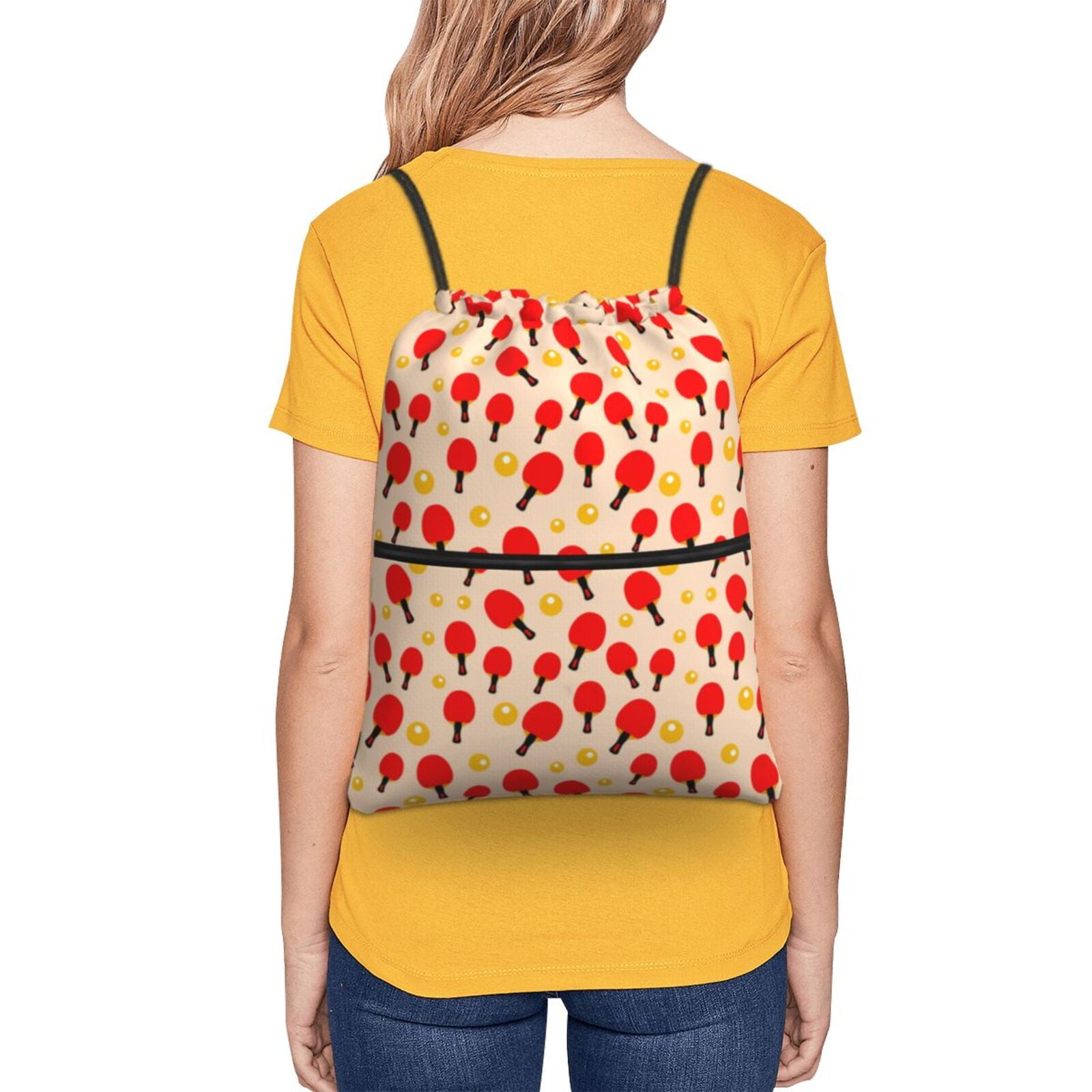Vsdgher Table Tennis Rackets 1 Drawstring Backpack Water Resistant String Bag Sports Sackpack Gym Sack for Men Women