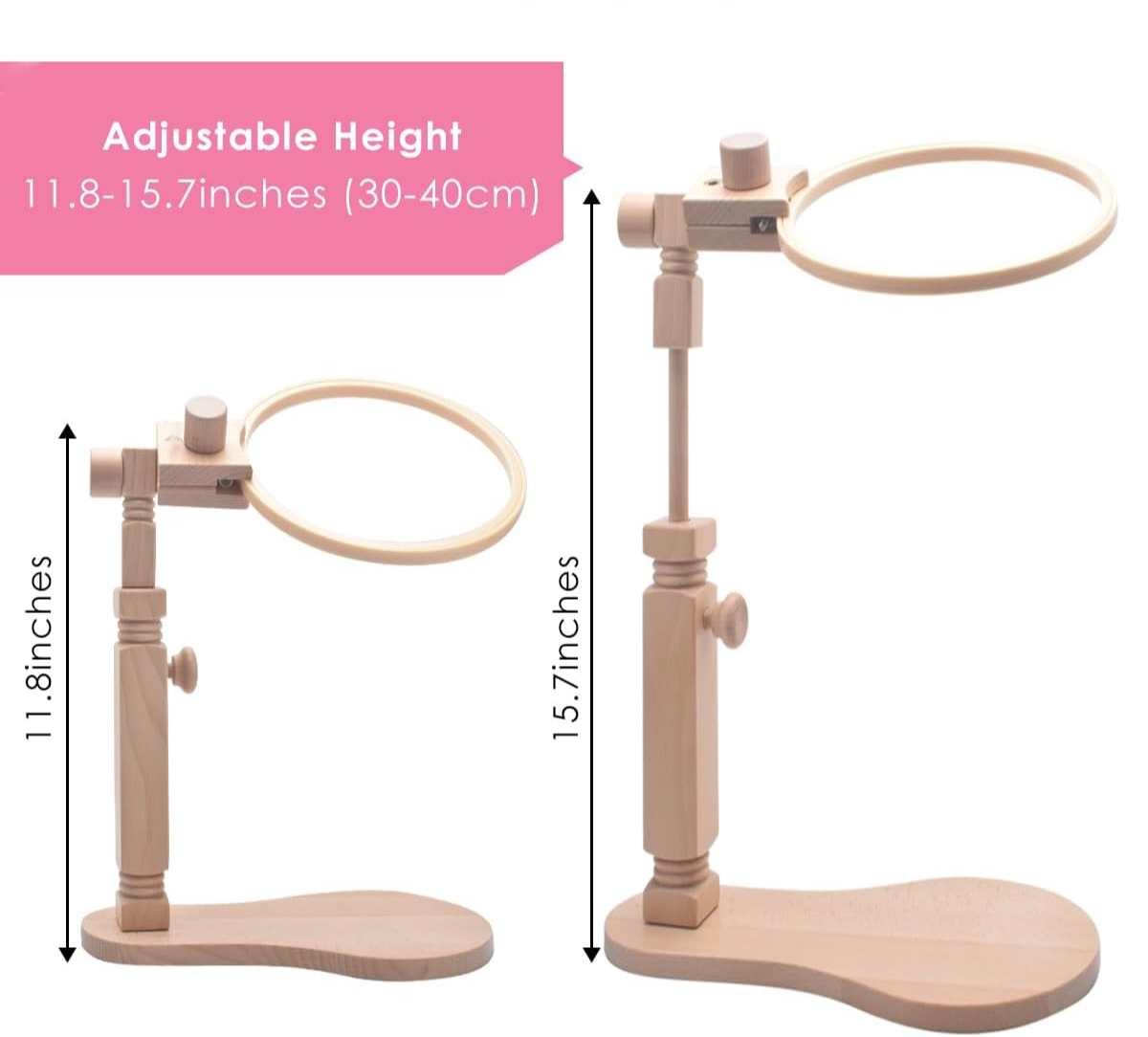 Wood Embroidery Hoop Stand, with 3pcs Embroidery Hoops (3inch + 6inch + 8inch), Adjustable Rotated Wooden Embroidery Hoop Holder for Cross Stitch and Embroidery Projects