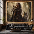 thumbnail image 6 of Tribal Woman Warrior and Wolf in Forest, Mystical Fantasy Art for Nature Lovers, Wildlife Wall Art, Housewarming Gift, Tapestry Wall Hanging for Living Room and Bedroom, 6 of 7