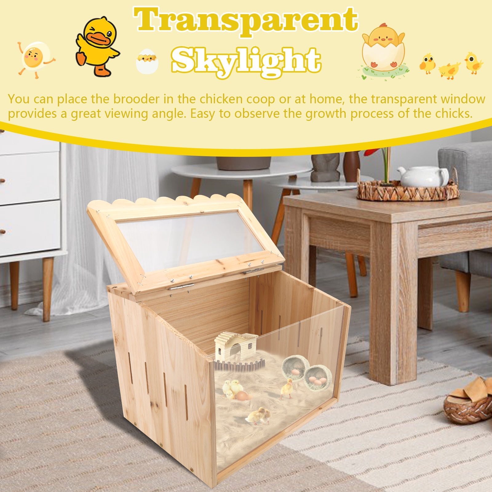 Chicken Brooder Box, Large Wooden Brooder Box for Chicks, Chick Brooder Baby Chicken Supplies, Animal Playpen with Top for Chickens, Ducks, Quails, Hamsters
