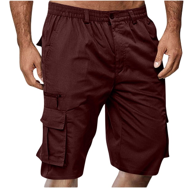 pstuiky Pantalones cortos de gimnasio, Pantalones cortos casuales de moda para hombre, con múltiples bolsillos, botón, cremallera y cintura elástica. Pantalones cortos de entrenamiento