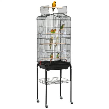 Renwick 64" Rolling Metal Birdcage with Slide-Out Tray Open Top, Black