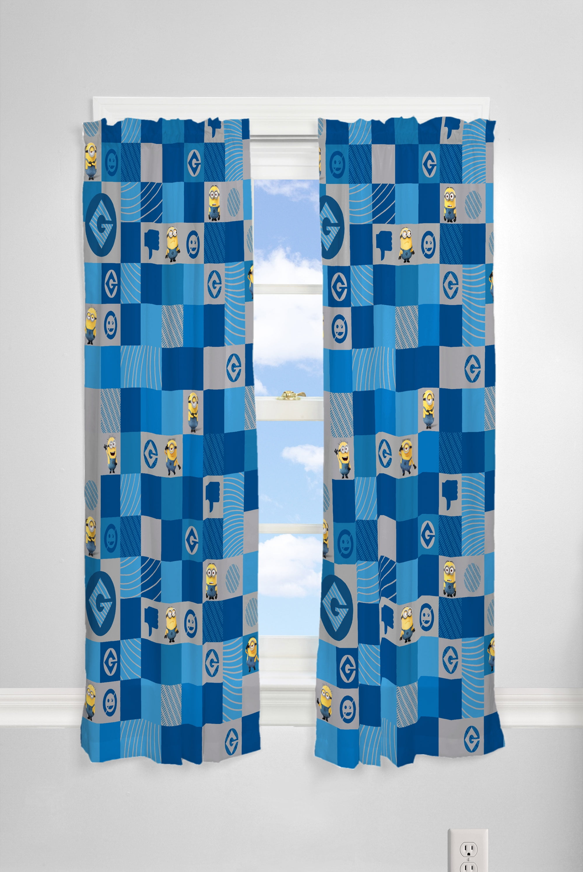 Despicable Me Minions Kids Bedroom Curtain Panel Set, Set of 2, Blue and Yellow