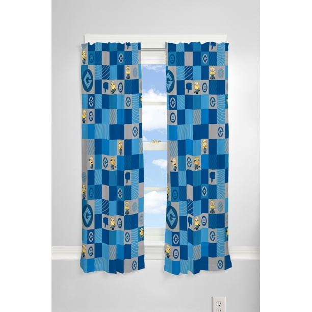 Despicable Me Minions Kids Bedroom Curtain Panel Set, Set of 2, Blue and Yellow