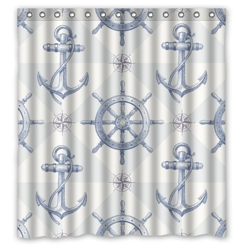 Nautical-Themed Nantucket Lighthouse Bathroom Polyester Shower Curtain 