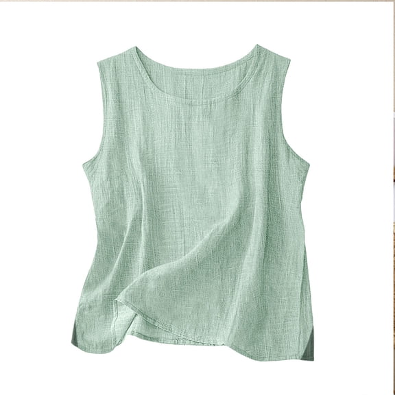 Htigea Linen Tank Tops for Women Sleeveless Wide Straps Shirts Summer Tunic Tanks Casual Loose Fit Everyday Blouses Mint Green S