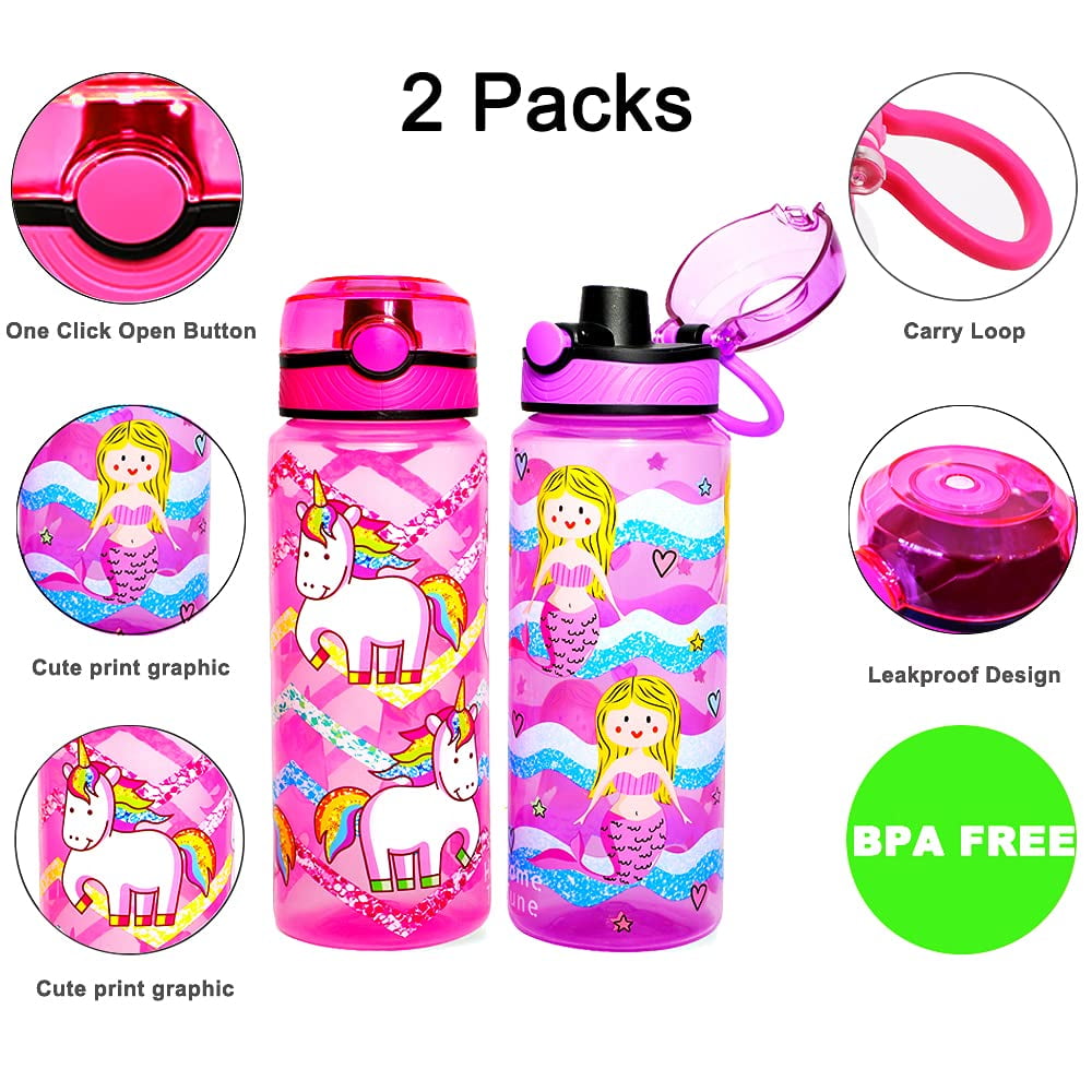 Home Tune Kids Water Bottle 15oz - BPA Free, Flip Cap, Leak-Proof, Cute Designs - 3 Pack Fruit Theme-1077416