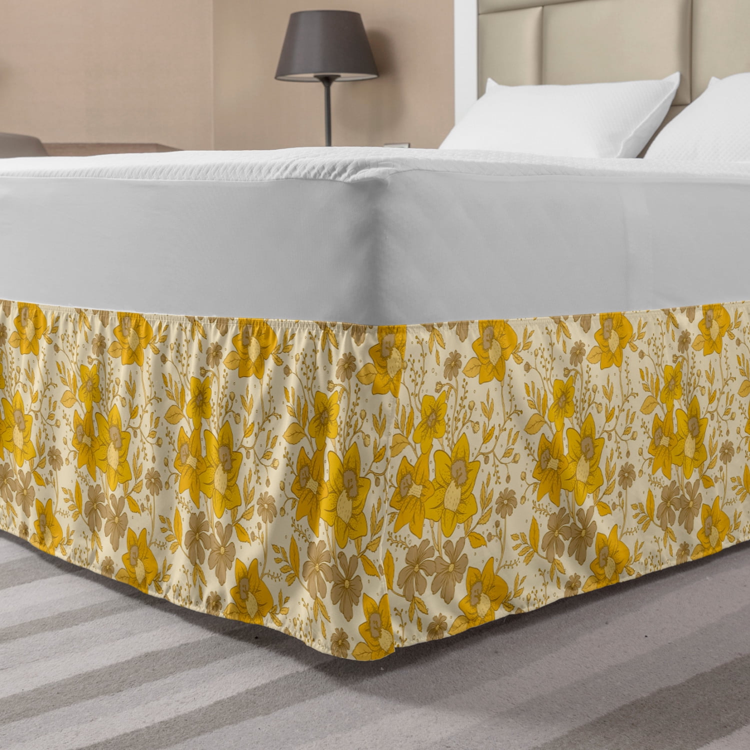 Floral Bed Skirt, Creative Damask Flowers English Garden Romantic Art