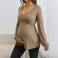 thumbnail image 3 of Akafmk Womens Long Sleeve Maternity Tops,Women's Maternity Ribbed Solid Color V Neck Long Sleeve Button Front Casual Slim Fitting Curved Hem Stretchy Pregnancy Tops, 3 of 3