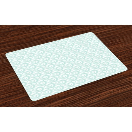 Japanese Style Kitchen Table Nautical Placemats Set of 4 Curls Swirls Waves Illustration of Sky with Abstract Clouds Japanese Style, Washable Fabric Place Mats for Dining Room Kitchen Table Decor,Turquoise White, by Ambesonne ()
