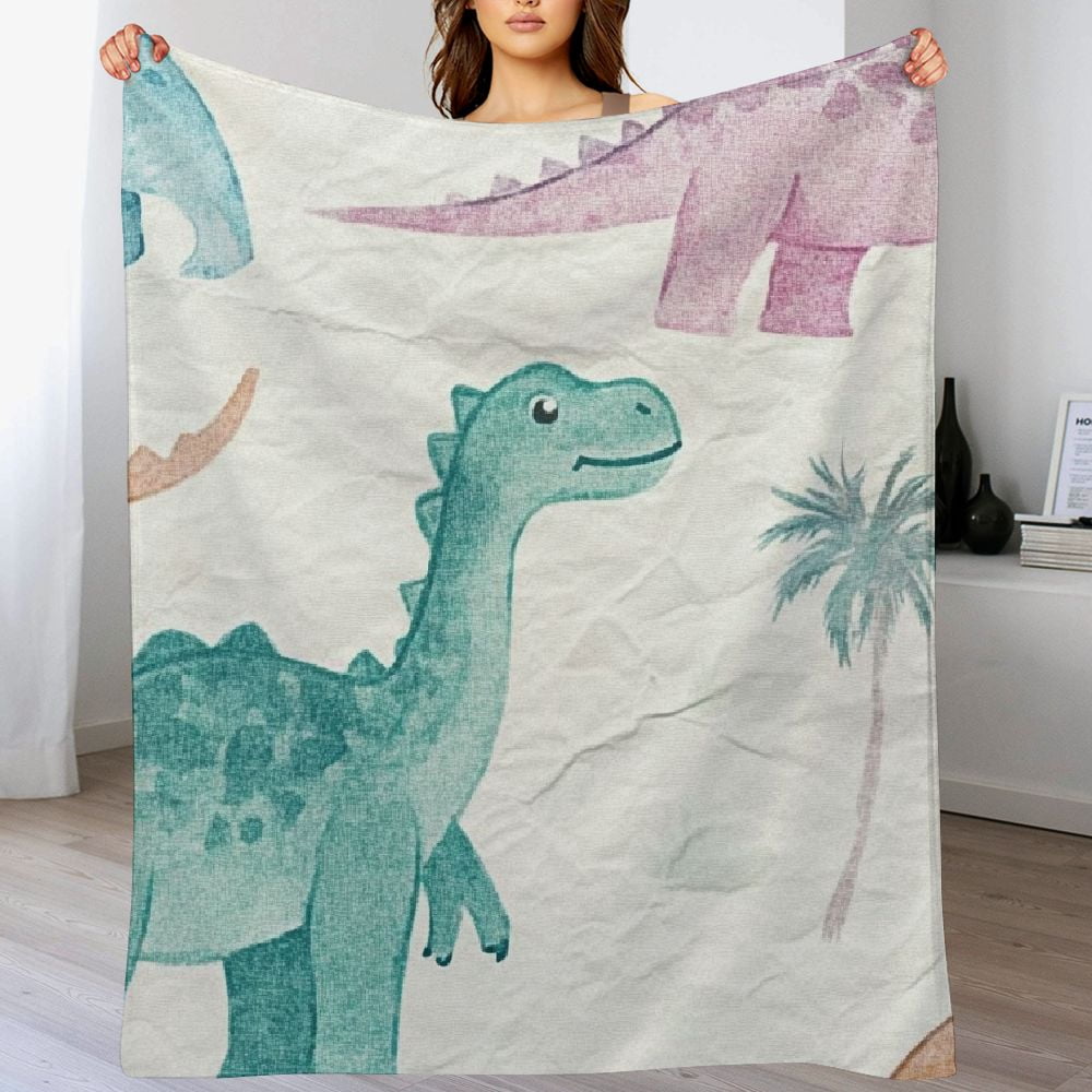 nygtbtfer Kids Dinosaur Throw Blanket for Kids/Child Girls Kawaii Dino Princess Blanket,Cartoon Dinosaur Flannel Blanket,Boys Jungle Animal Fuzzy Blanket Purple 50x60in