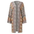thumbnail image 5 of CAIXIA Womens Bohemian Print Loose Long Sleeve Cardigan, Lightweight Casual Beach Holiday Vacation Cover Up Top,Beige, 5 of 7