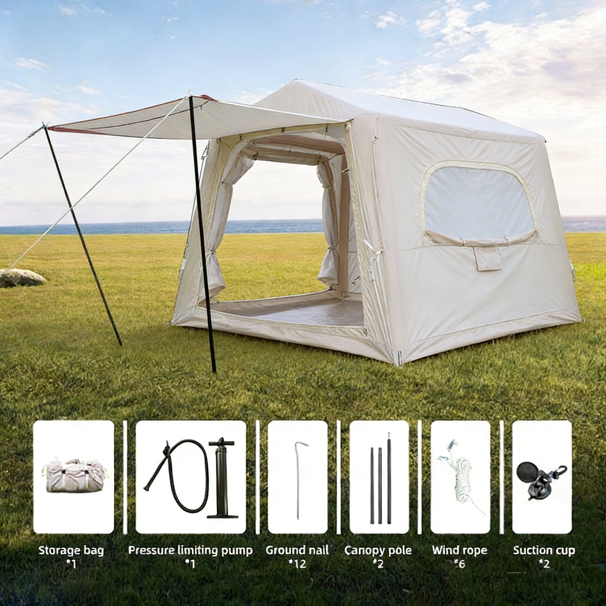 Esheno SUV Inflatable Camping Tent 4-Season Waterproof Oxford Easy Setup 4-8 Person 118.11x98.43x82.68"