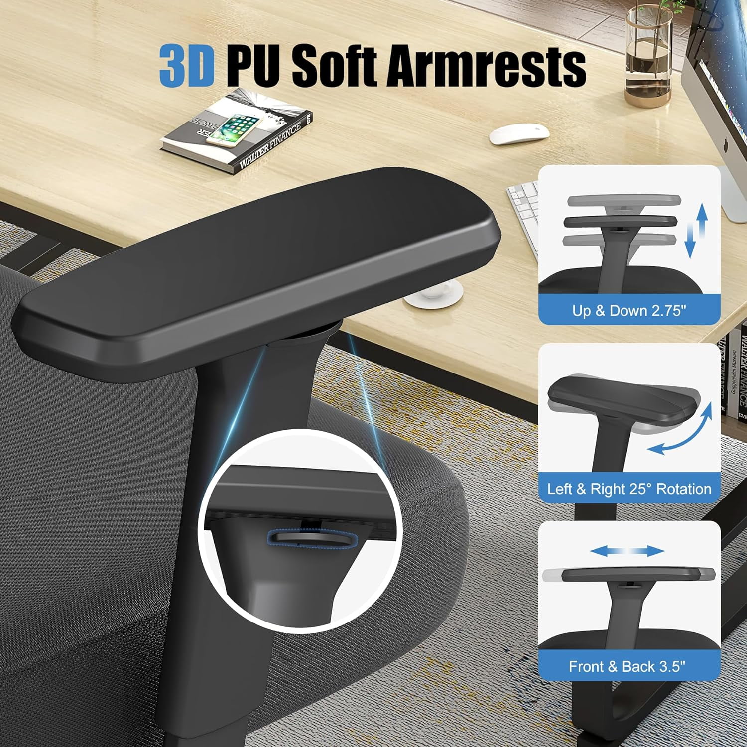 Ergonomic Office Chair High Back Adjustable Computer Desk Chair with Lumbar Support 500LB, Black