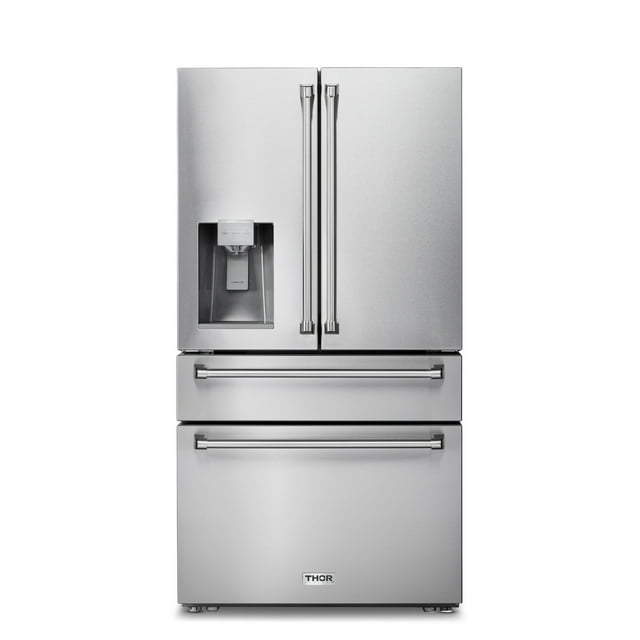Thor Kitchen Réfrigérateur Professionnel à Portes Françaises de 36 Pouces avec Distributeur de Glace et d'Eau-TRF3601FD