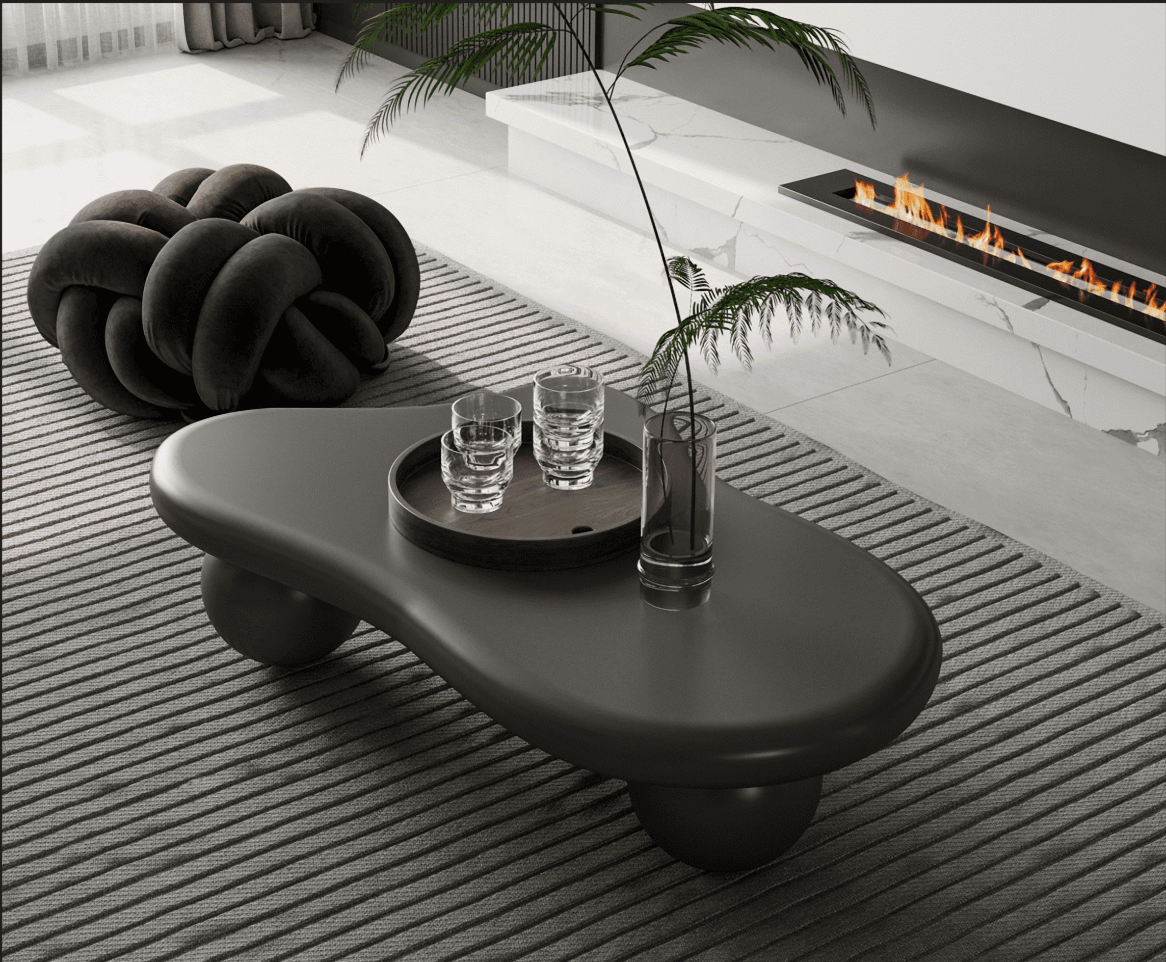 MDQMD 40”Cloud Coffee Table Black ,Irregular Coffee Table,with 3 Ball Legs,Modern Coffee Table,Accent Center Table for Living Room