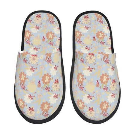 Balery Butterfly Flower Slient Indoor Furry Fleece Comfort House Shoes Soft Non-Slip Home Shoes Cotton slippers House Slippers-- Large