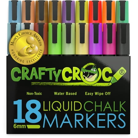 Crafty Croc Liquid Chalk Markers, Bright Neon and Earth Tone Colors, 18 Jumbo