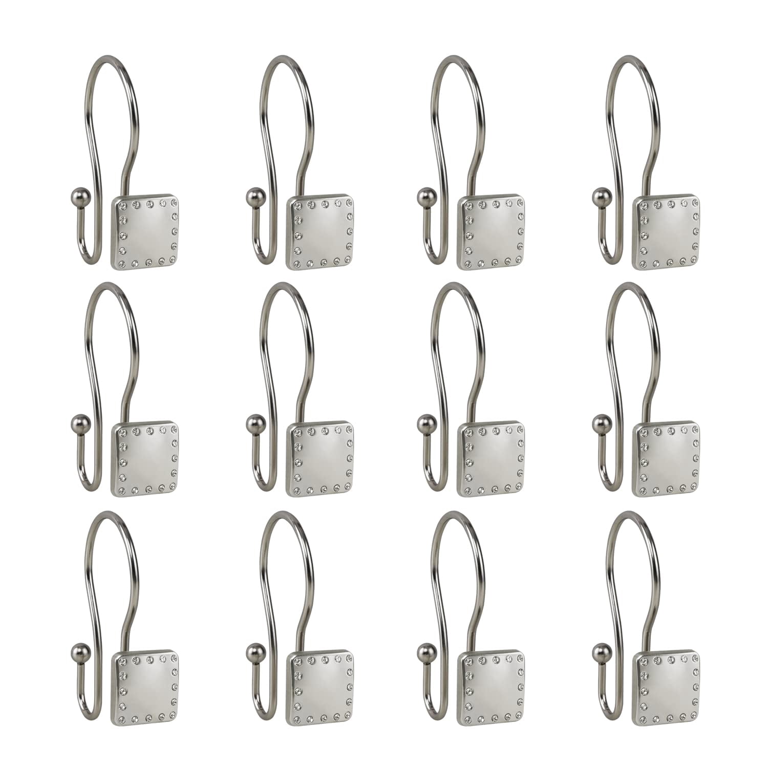 Utopia Alley Shower Rings, Double Shower Curtain Hooks for Bathroom, Rust Resistant Shower Curtain Hooks Rings, Set of 12, Brushed Nickel