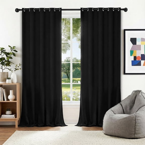 XUEYU Blackout Curtains, Full Light Blocking Curtains for Bedroom, Window Curtain for Living Room 52 x 96 inch Grommet, Energy Efficient Curtains for Living Room Window(2 Panels,Black)