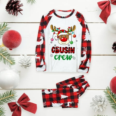 

Mon Sleepwear For Christmas Family Matching Pajamas Cute Big Headed Deer Print Pjs Plaid Christmas Long Sleeve Tops And Pants Soft Casusal Holiday Sleepwear