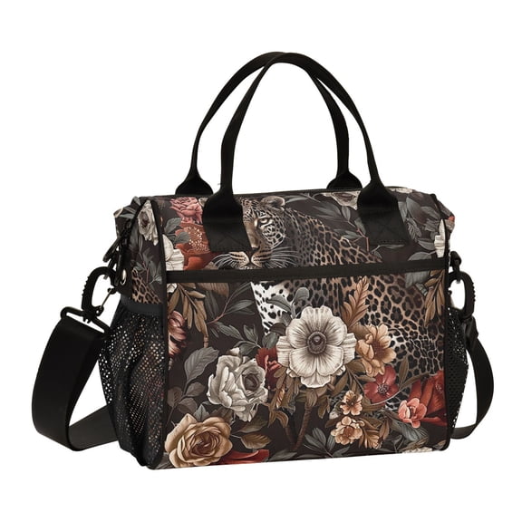 Leopard Cheetah Flowers Cooler Bag Lunch Bag Soft Cooler Cooling Tote Insulated Lunch Box for Adult Men Women