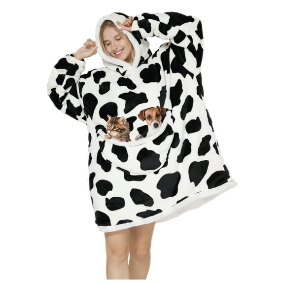 Roffatide Blanket Hoodie Oversized Pullover Hoodie Sweatshirt for Women (Cow Spot)
