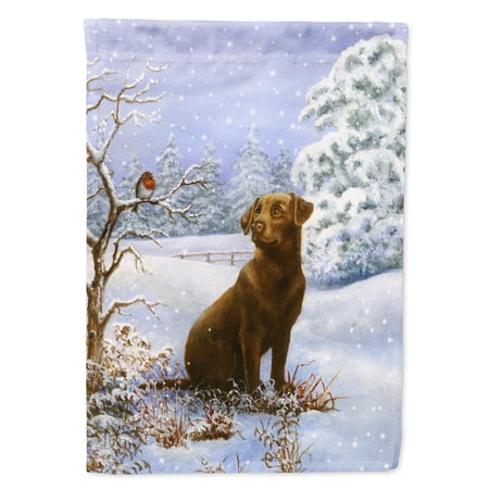 Chocolate Labrador Snowy Robin Garden Flag