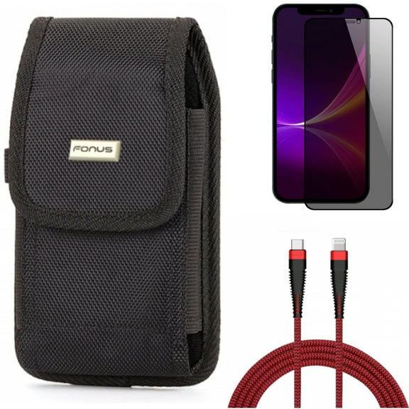 Case Belt Clip & Privacy Screen Protector & PD Cable for iPhone 13 Pro Max ONLY - Swivel Holster Rugged   Tempered Glass Curved Anti-Spy   6ft USB-C to iPhone Charger Combo