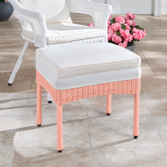 BrylaneHome Roma All-Weather Resin Wicker Ottoman With Cushion