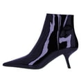 thumbnail image 2 of FSJ Women Classic Pointy Closed Toe Ankle Boots Slanted Kitten Mid Heel Side Zipper Short Booties Glossy Dressy Shoes Size 7 Navy, 2 of 4