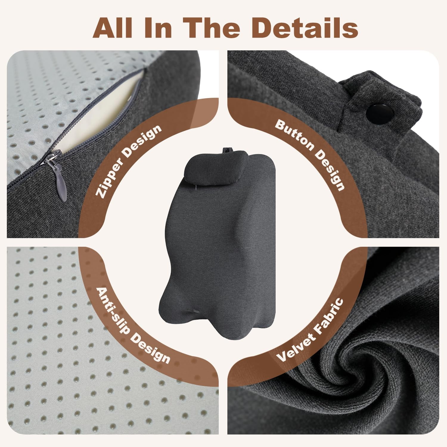 Memory Foam Ergonomic Wedge Pillow, Multi-Position Support Pillow, Ergonomic Support for Back Pain, Acid Reflux & Sitting Up, Ideal for Massage, with Removable Cover,40-Degree Angle Design (Grey)