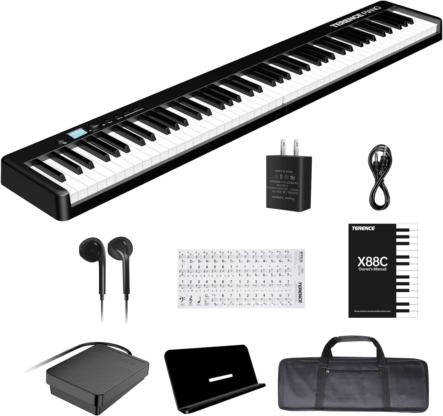 Terence Folding Piano Keyboard, 88 Keys Full Size Semi-Weighted Foldable Piano, Support MIDI USB Interface Bluetooth Portable Piano with for Beginners Kids