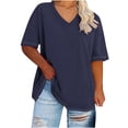 thumbnail image 2 of Hecho para Más Camisa Mujeres de Cuello en V de Gran Tamaño de Manga Corta Top Sólido, Base de Verano Deportivo Tee para el Uso Diario Y Casual Del Hogar, Bastidor de Imitación Ligero, 2 of 6
