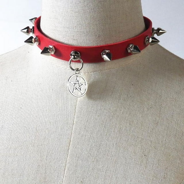 Gothic Star Pendant Rivet Choker Women Punk Leather Neckalce Jewelry