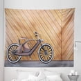 thumbnail image 1 of Steampunk Tapestry, Old Vintage Bicycle near the Wooden Wall Urban Transportation Image, Fabric Wall Hanging Decor for Bedroom Living Room Dorm, 5 Sizes, Sand Brown Black Grey, by Ambesonne, 1 of 1