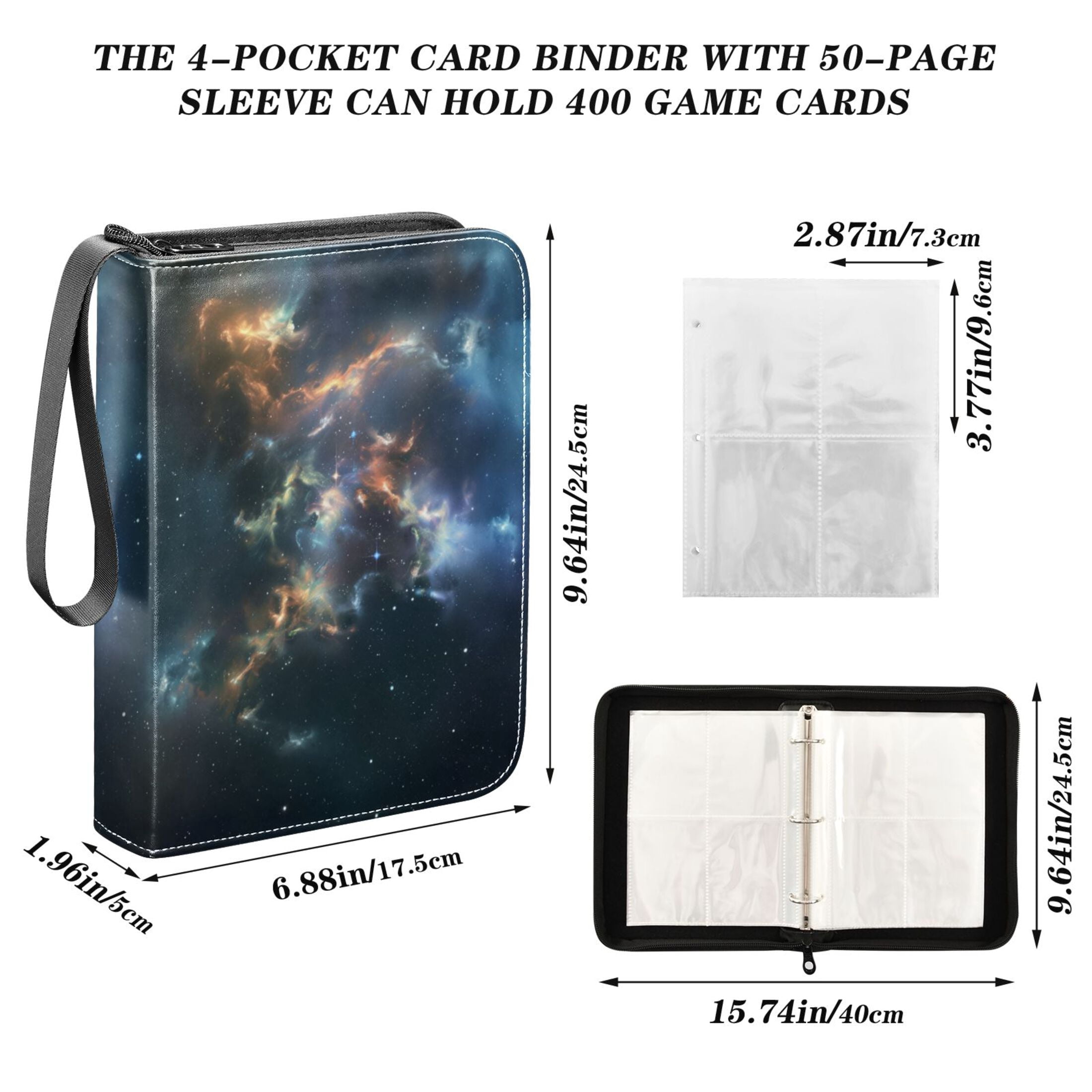 Trading Card Binder Album 400 Pockets 50 Removable 4-Pocket Pages Waterproof Beautiful Nebulae