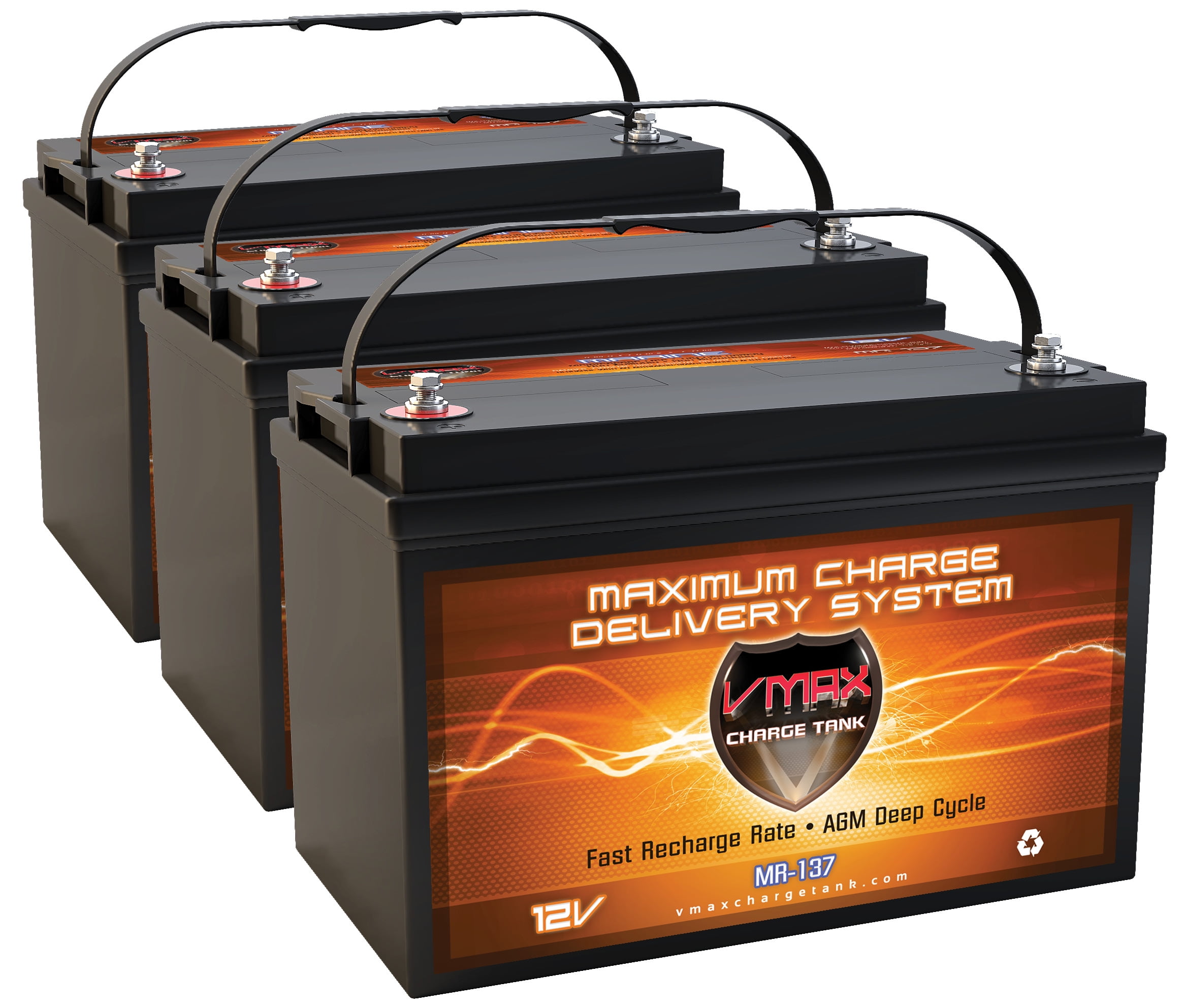 QTY3 VMAX MR137-120 12V 120AH AGM Deep Cycle Group 31 Batteries for 36 Volt  36v 105 Pound 105lb Thrust Trolling Motors - Walmart.com