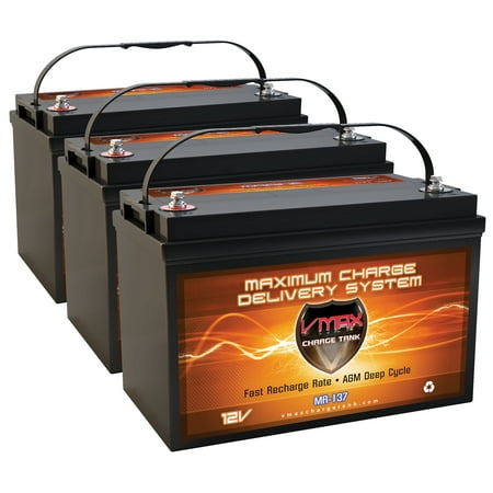 QTY3 VMAX MR137-120 12V 120AH AGM Deep Cycle Group 31 Batteries for 36 Volt 36v 105 Pound 105lb Thrust Trolling