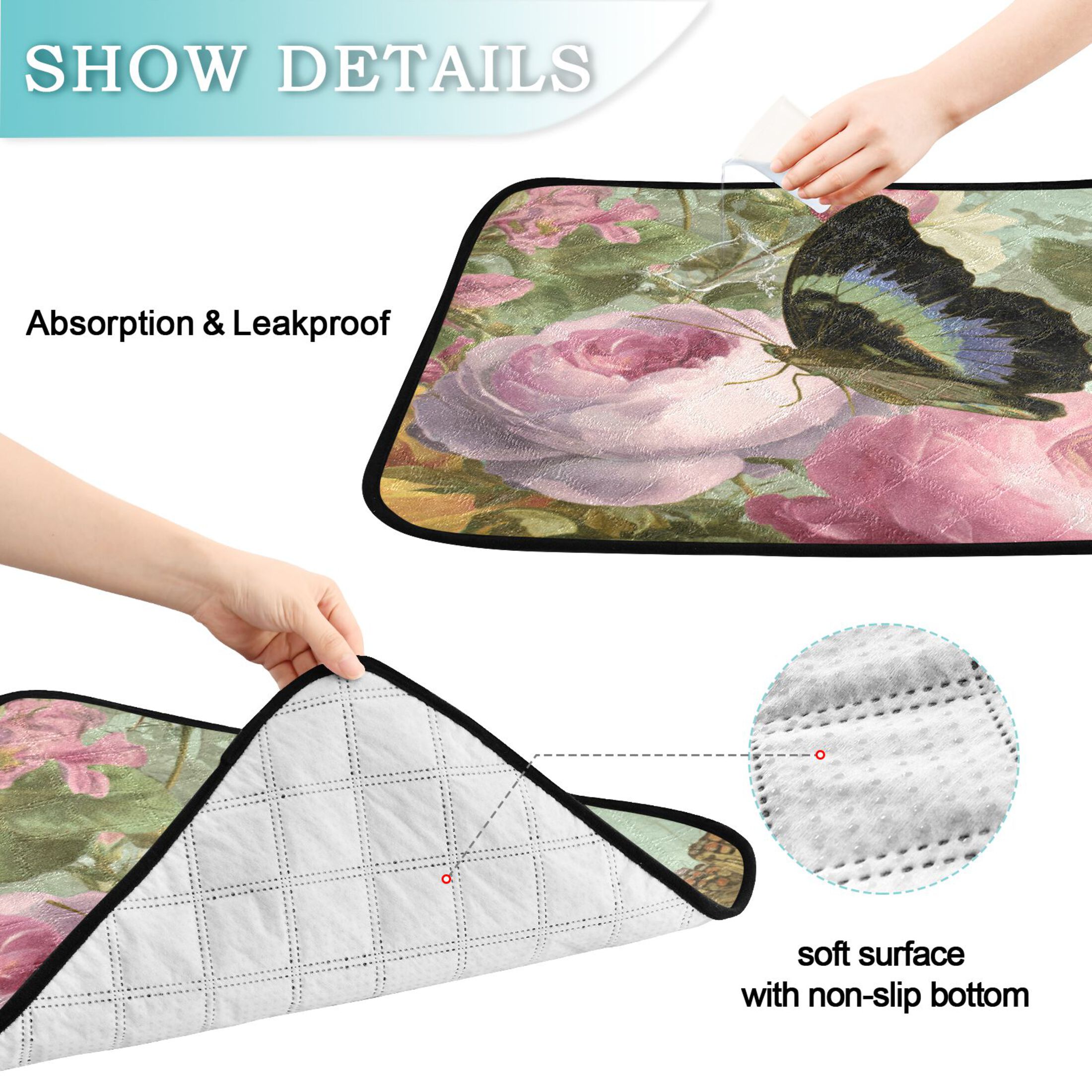 Qxltty Retro Butterfly Cat litter Pads Pet Set of 3 Diaper Mats Center Anti-leakage Layer Absorbent Soft and Comfortable