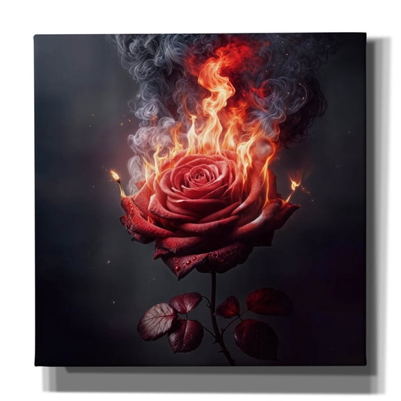 Epic Graffiti 'Red Rose On Fire 1' by Rey Klimt Canvas Wall Art, 37" x 37"