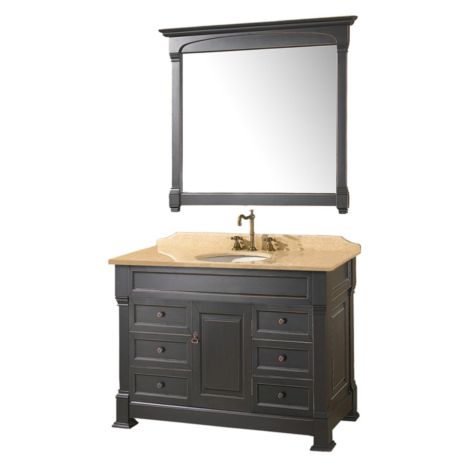 Wyndham Collection Andover 48 Single Bathroom Vanity Black White Carrera Marble Countertop Undermount Oval Sink And 44 Mirror
