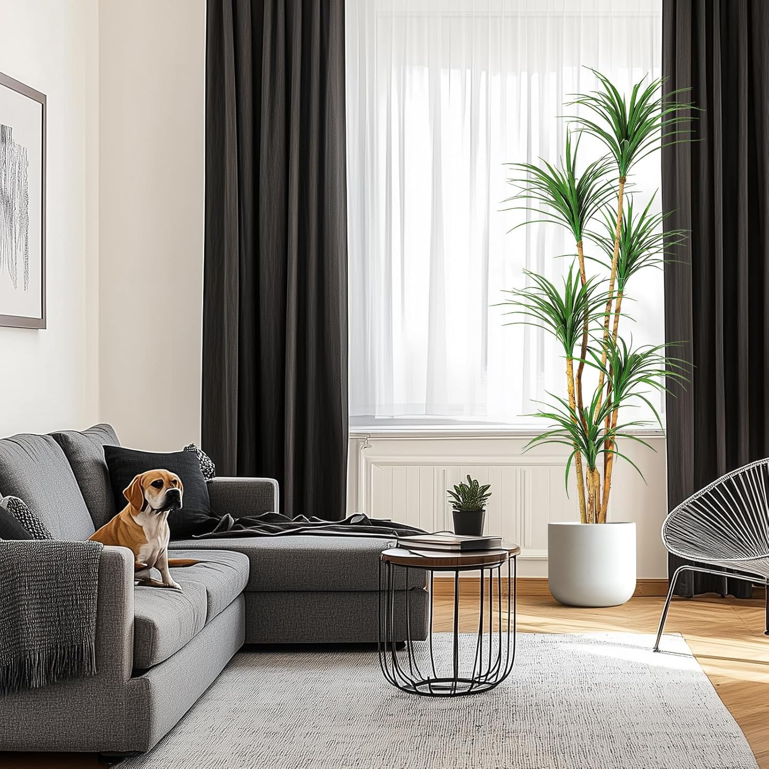 Artificial Dracaena Tree, 4/5/6 Ft Tall Fake Dracaena Tree For Indoor with Pot,Large Dracaena Plants for Home Decor And Housewarming Gift