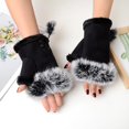 thumbnail image 4 of Suede Women Fingerless Gloves Faux Fur Warm Wrist Half Finger Driving Texting Winter Fuzzy Cold Weather Warmer Mitten, 4 of 7
